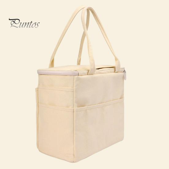 Canvas Yarn Storage Bag Solid Knitting Bag Handle Design Lightweight Portable Large Capacity Tote Organizer with Multi-layer Pockets