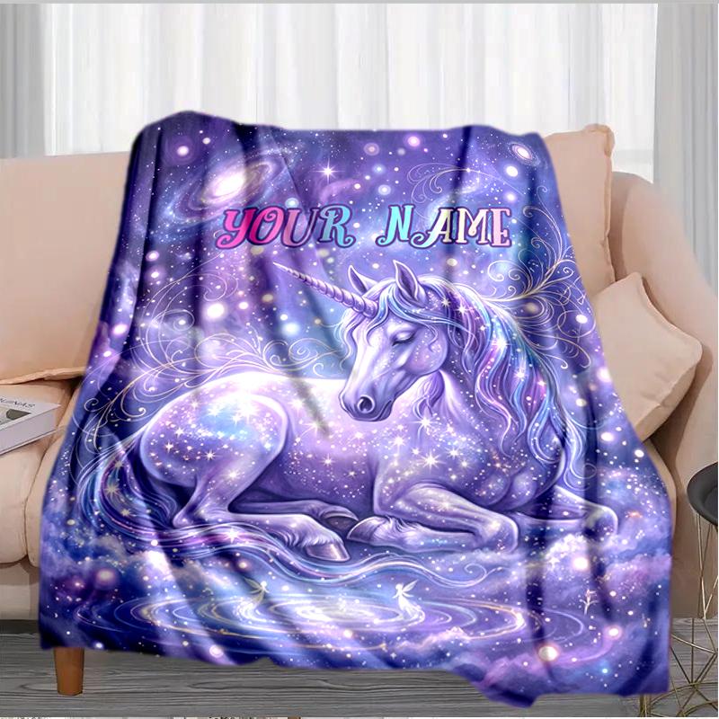 1PC Custom Name Unicorn Dreams Space blanket versatile,all-season throw suitable for the living room,bedroom,camping,travel,and gift