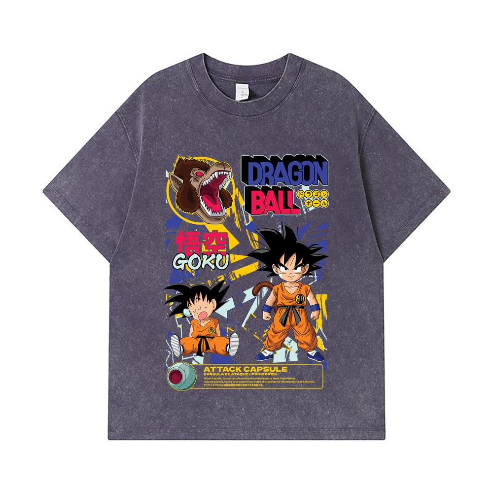 275 GSM Washed T-shirts 100% Cotton Dragon Ball V40 Goku Capsule Print Unisex Heavy Cotton T Shirt