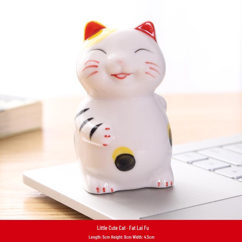 Ceramic Lucky Cat Ornament - Small/Medium Size for Home, Car, or Living Room Decoration - Cute Pet Gift
