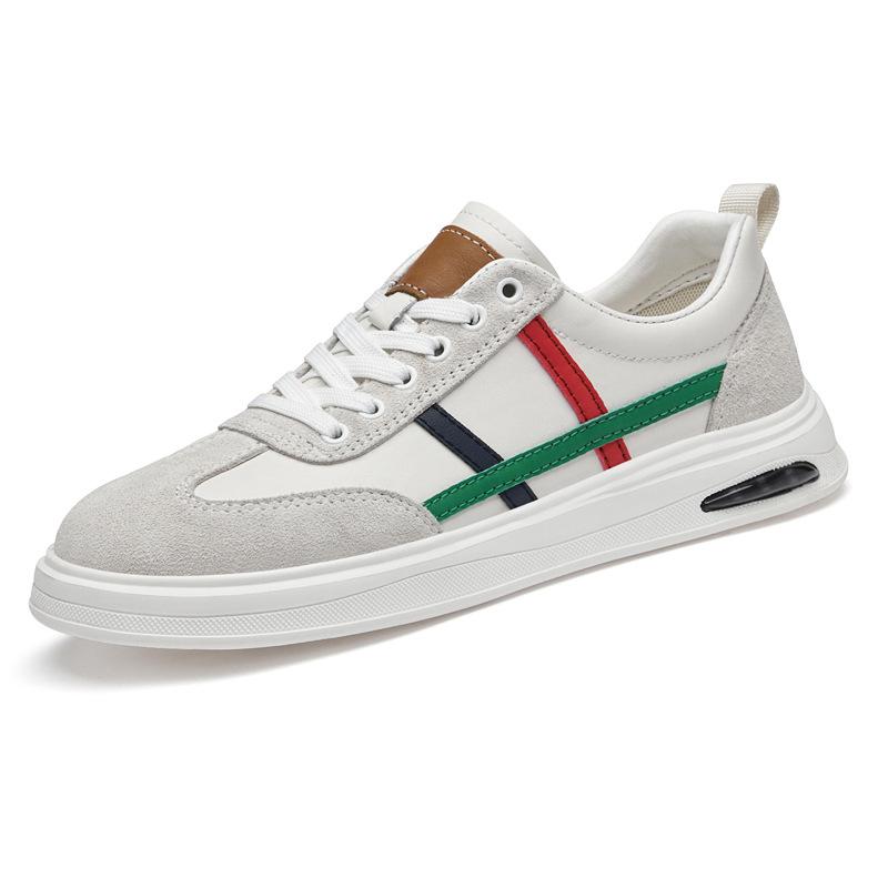 Men's leather round head sports and leisure shoes trendy board shoes versatile student running shoes boys white shoes