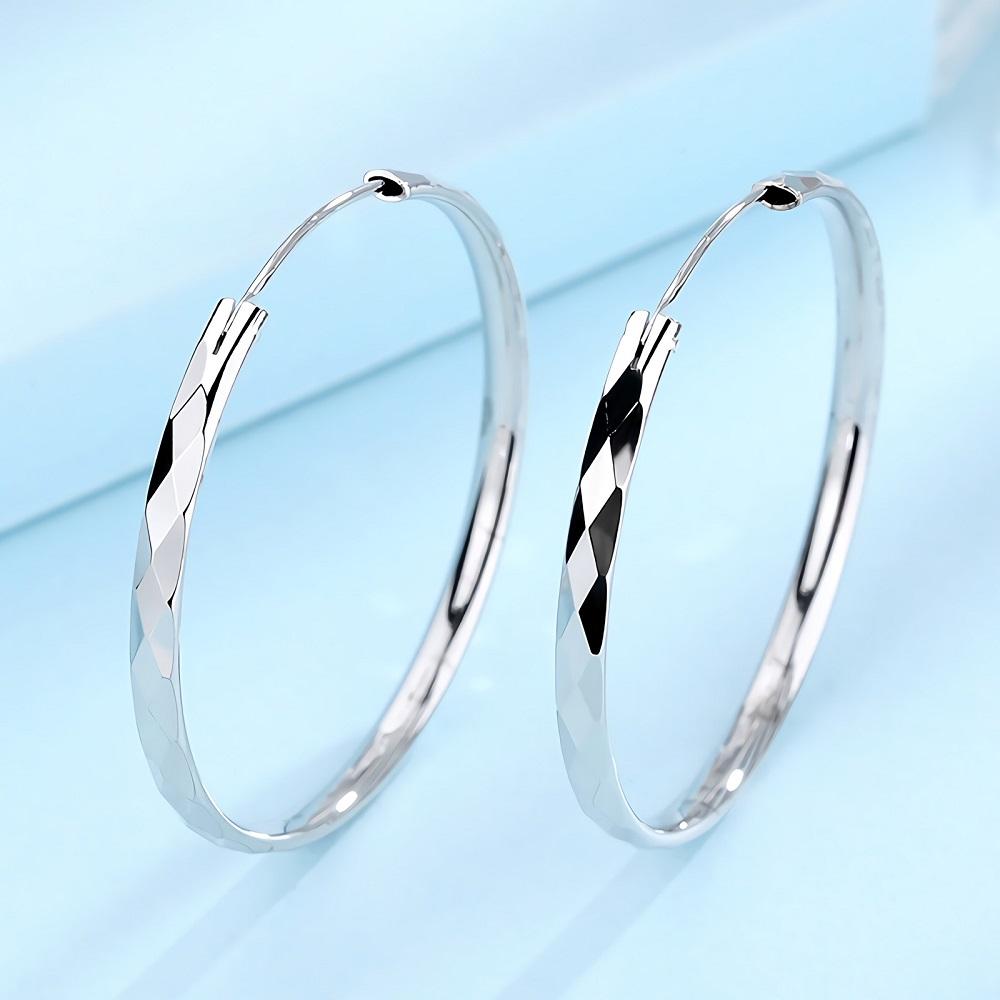 Feine 925 Silber Farbe Luxus 5cm Großen Kreis Creolen Für Frauen Charms Original Designer Party Hochzeit Schmuck Geschenke