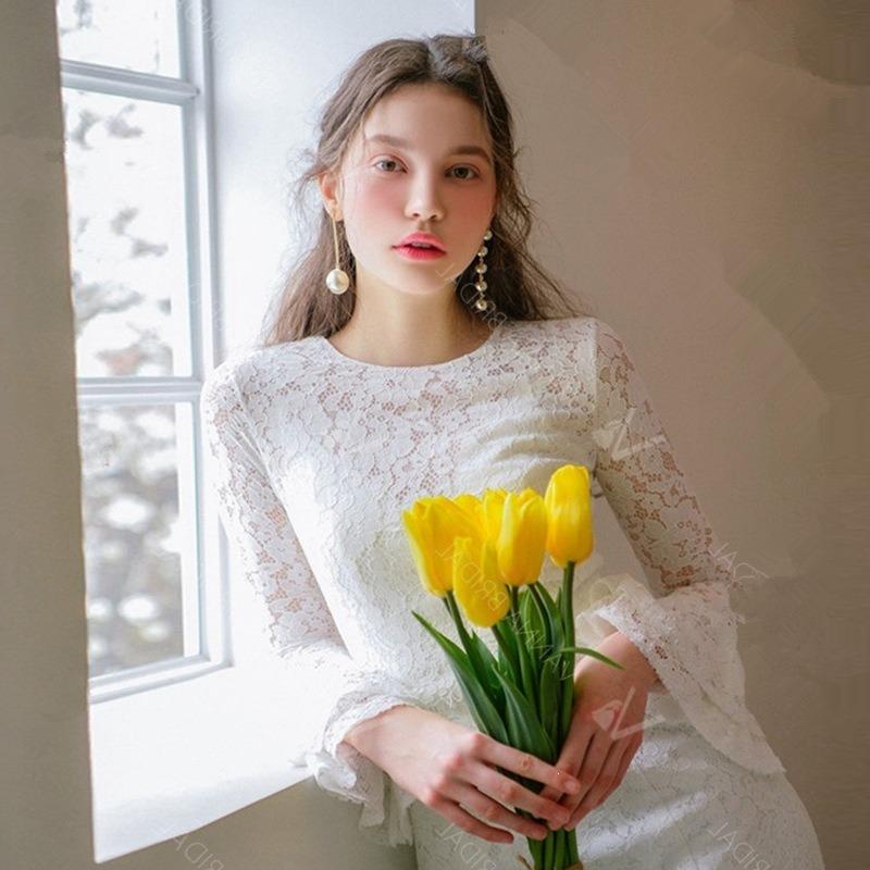 Light Wedding Dress Bridal Slim Fit Hepburn Banquet Gala Small Trailing Dress Wedding Party Elegant Dress