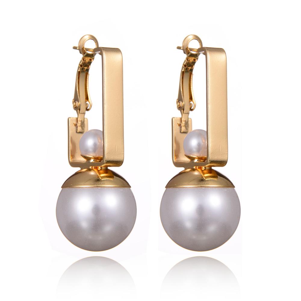 Korean Minimalist Double Pearl Square Alloy Earrings