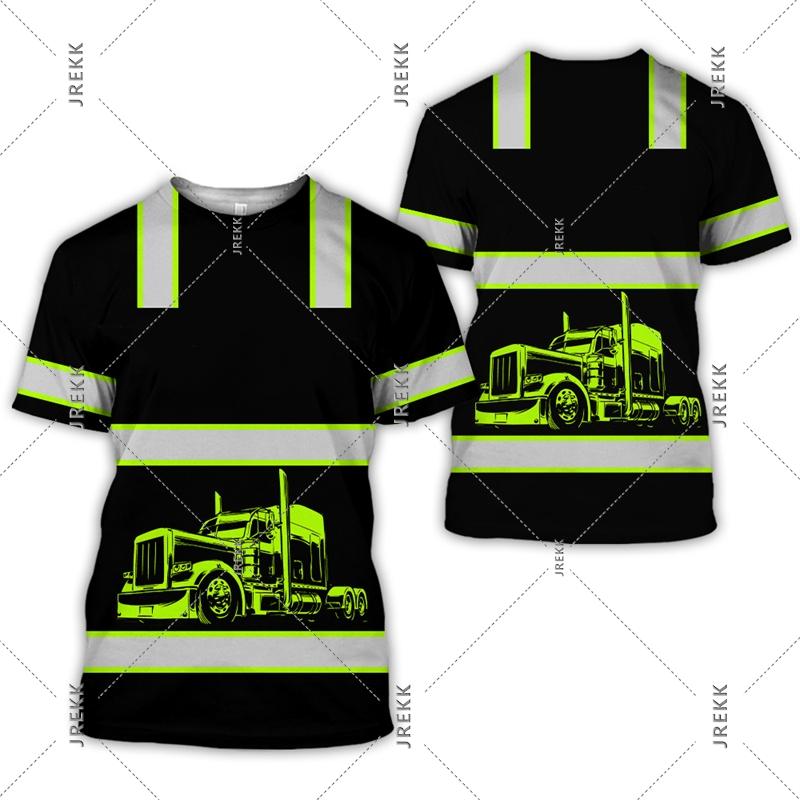 3D Print Funny Truck Driver Uniform T-shirt For Men O Neck Short Sleeve T Shirts Workwear Casual Personality Fake Stripe Tee Top