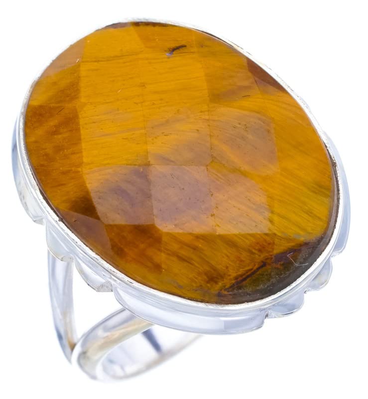 

StarGems® Natural Tiger Eye Handmade 925 Sterling Silver Ring 7.25 F1117