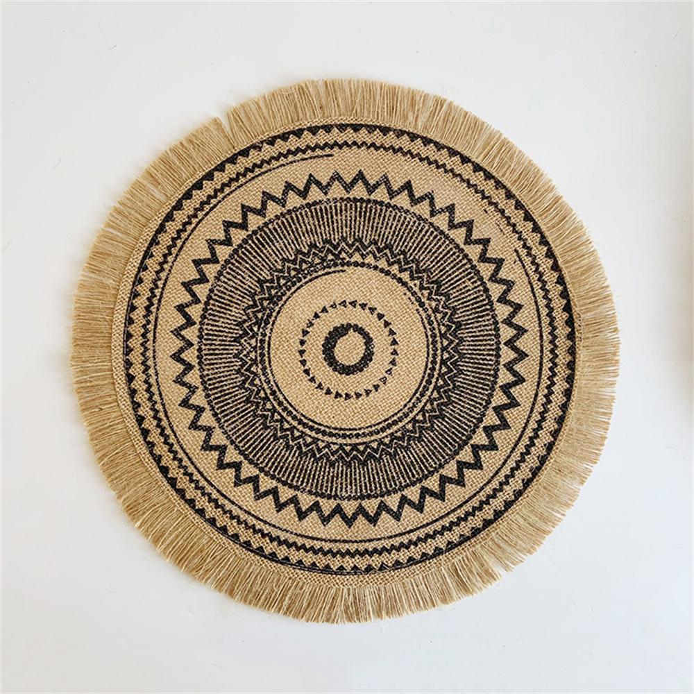 Vintage Pastorale Runde Bomuldslinned Bordskånere Håndvævede Jute Kvæster Bordskånere Bløde Skridsikre Bordunderlag Vaser Måtter Tilbehør