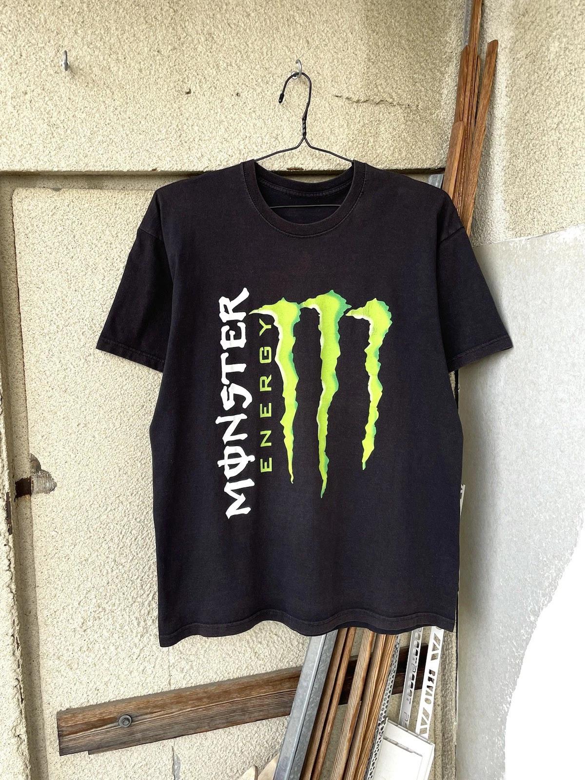 Vintage Y2K Monster Energy Racing Big Logo Faded Black T-Shirt Size M 3XL