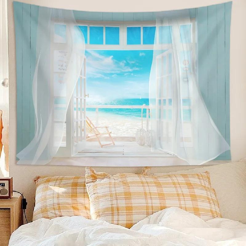 Sea View Window Background Cloth Tapestry Bedroom Living Room Tapestry Home Wall Decoration Tapestry
