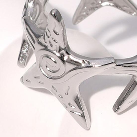 Finger Ring Universal Basic Stacking Style Adjustable Open Band Stainless Steel Texture Star Shape Finger Band Jewelry Gift