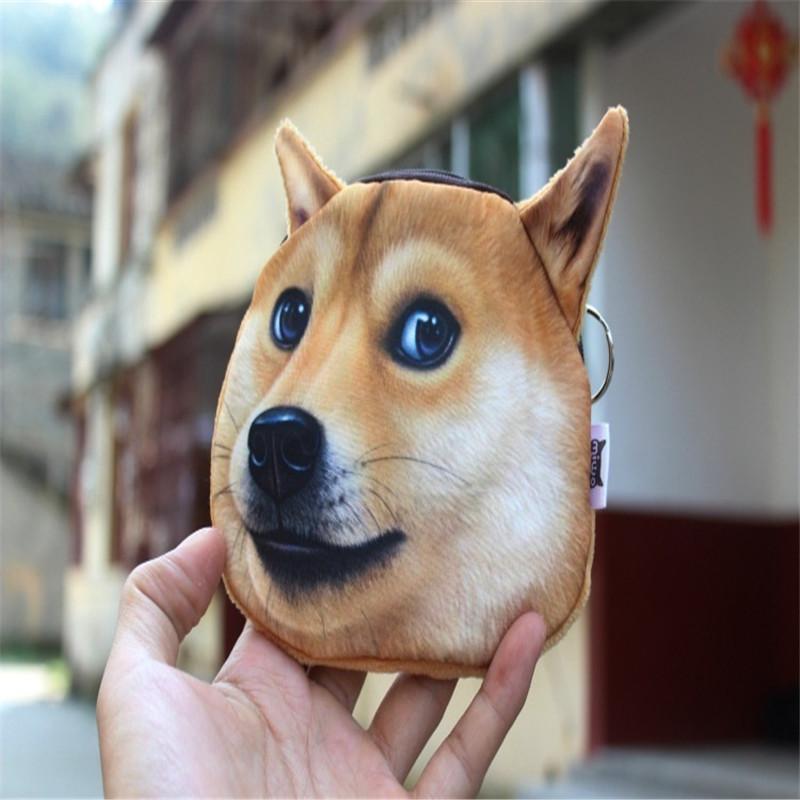 1pc 3D Cute Dog Face Husky Doge Zip Case Lovely Mini Wallet Card Coin Change Purse
