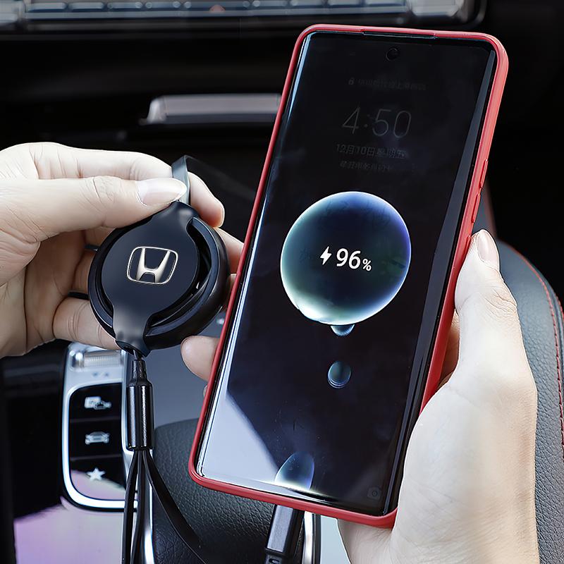 Car Interior Charging Data Cable Scalable 3 In 1 Phone Charger For Honda Civic Accord Fit Jazz Pilot CRV Odyssey Passport City