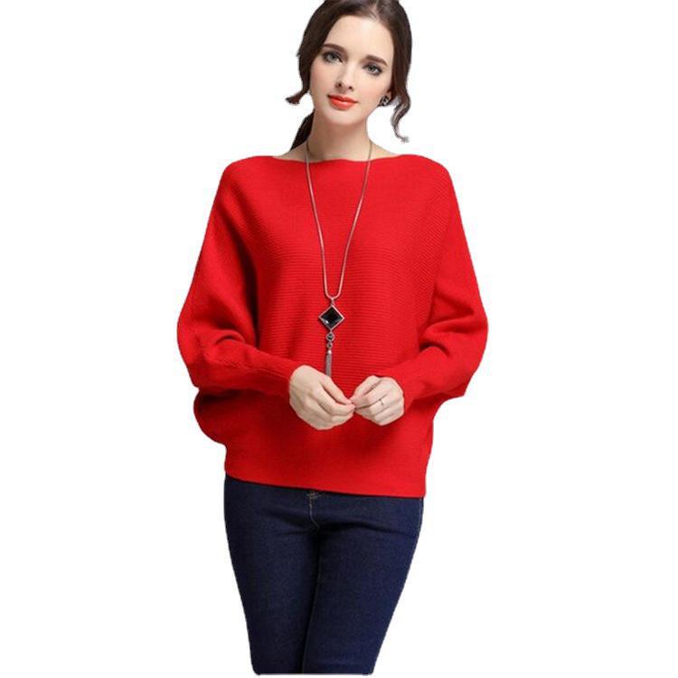 Spring Women's Loose-Fit Bat Sleeve One-Shoulder Sweater - Large Size, Long-Sleeved Top