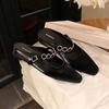 Square Head One-word Diamond Belt Shallow Mouth Versatile Half Slippers Female Summer