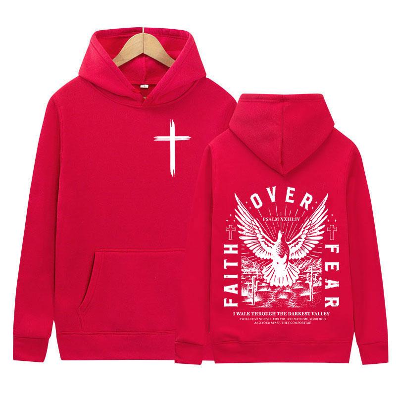 Jesus Faith Over Fear Inverse Letter Print Hoodie Christian Retro Fashion Harajuku Sweatshirt Unisex Fleece Oversized Hoodies