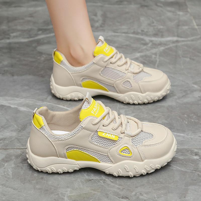 Korean version of mesh breathable sports shoes women's 2025 summer new versatile color matching lace-up low-top casual shoes outer wear