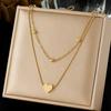 Gold Plated Layered Heart Pendant Beaded Chain Necklace