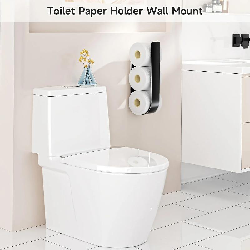 3-in-1 Wall-Mounted Toilet Paper Holder with Towel Rack & Hooks-Black Metal,Space-Saving Design for Bathroom,Kitchen,Living Room