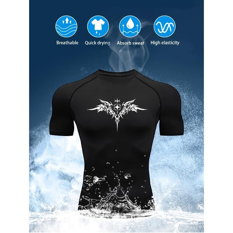 Men's Dark Tribal Tattoo Cross Compression T-Shirt Absorb Sweat for Gym Running Fitness Training