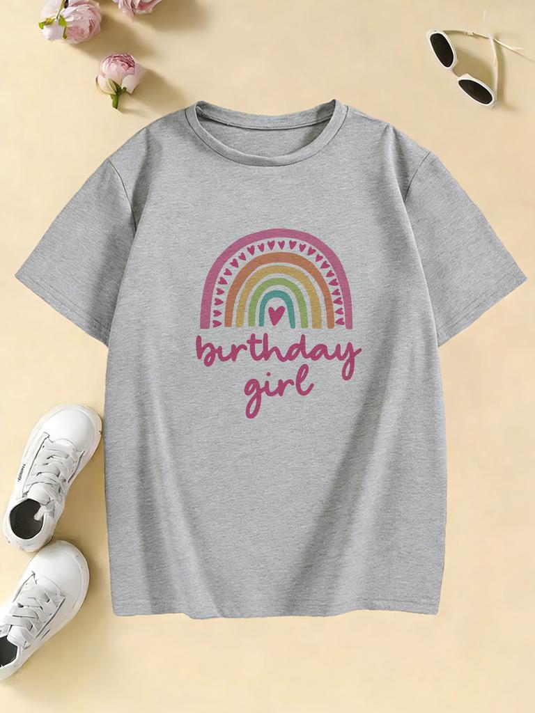 Fashion Rainbow Love Birthday Girl Gothic T Shirts Manga Kids Children's T-shirt Girls Summer Spring Casual Top Tee