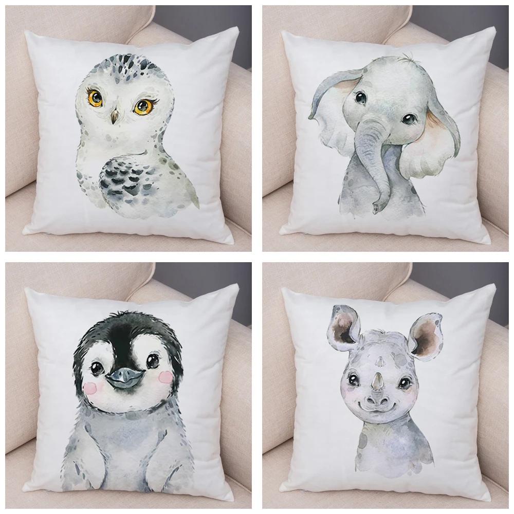 Watercolor Cute Animal Cushion Cover Sofa Home Decor Zebra Giraffe Hippo Monkey Lion Fox