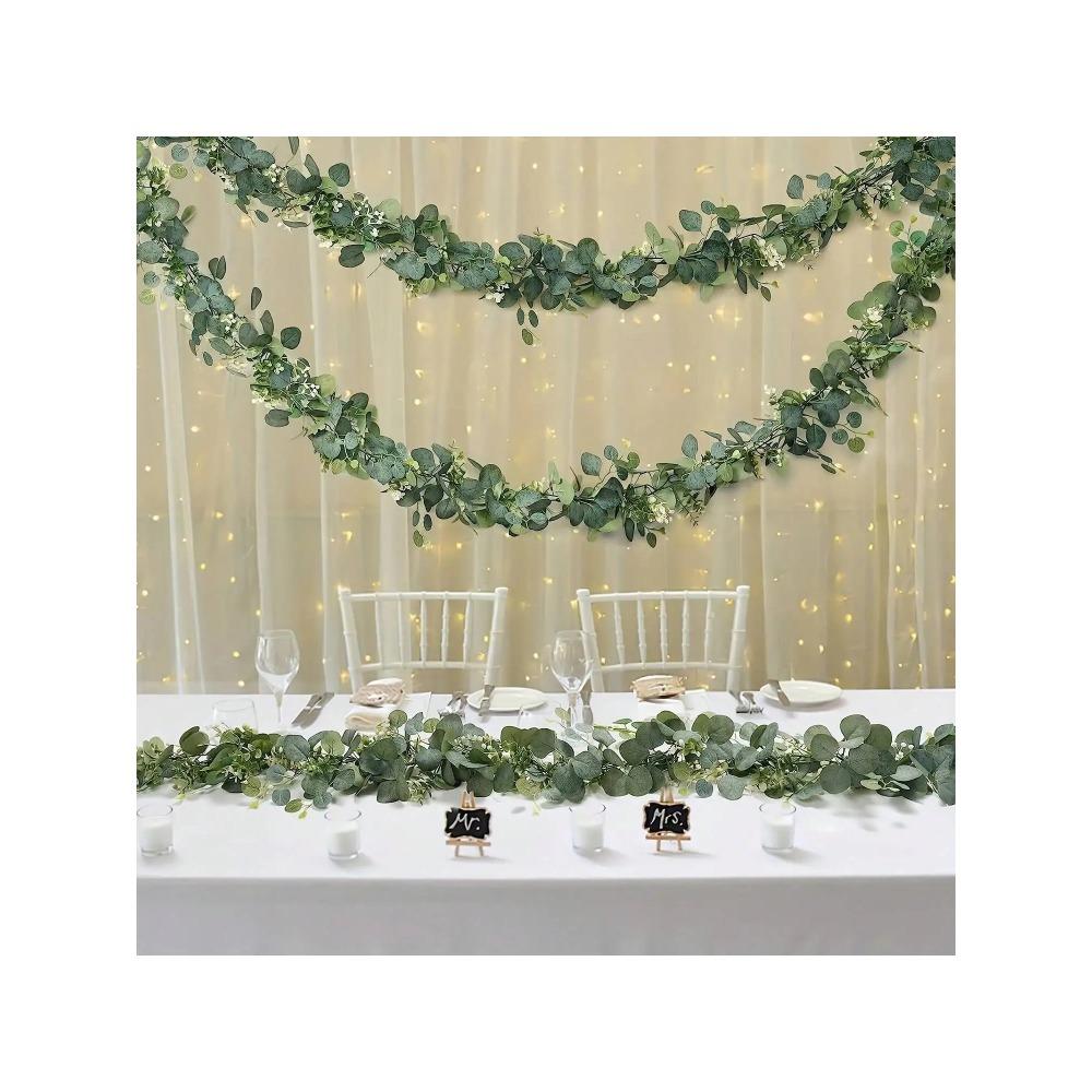2pcs Artificial Eucalyptus Vine Plant Real Texture Fake Green Hanging Plant Wedding Courtyard Garden Home Party Wall Decoration