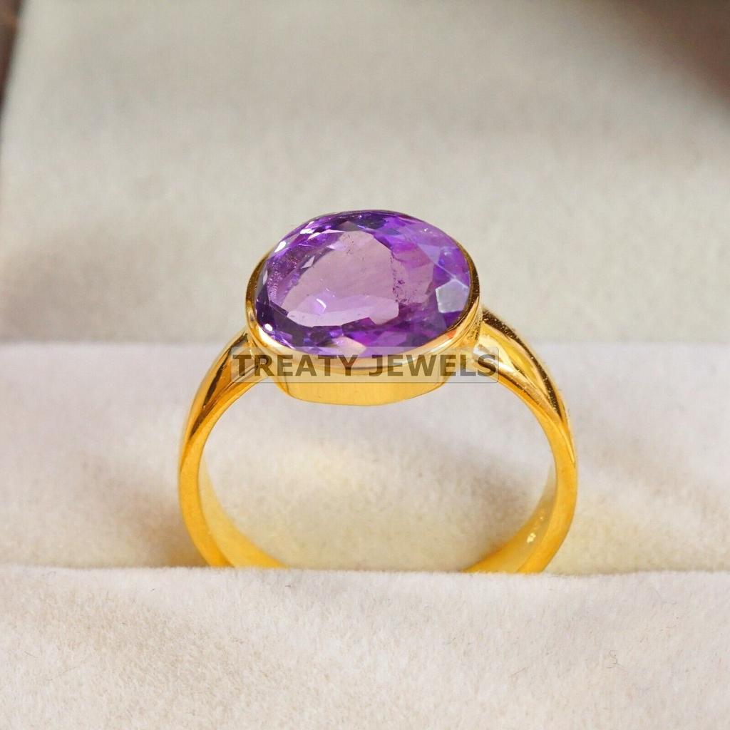Amethyst Oval Cut With 925 Sterling Silver Gold Plated Ring For Men's #A669 JL375657078465