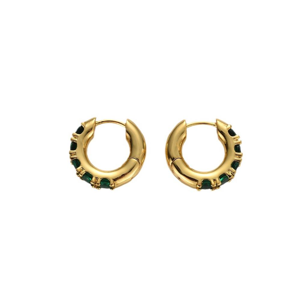 Fashion Commuter Must Enter, Micro-Inlaid Emerald Crystal Small Earrings, Ear Buckles, Retro Fashion Temperament Exquisite Earrings