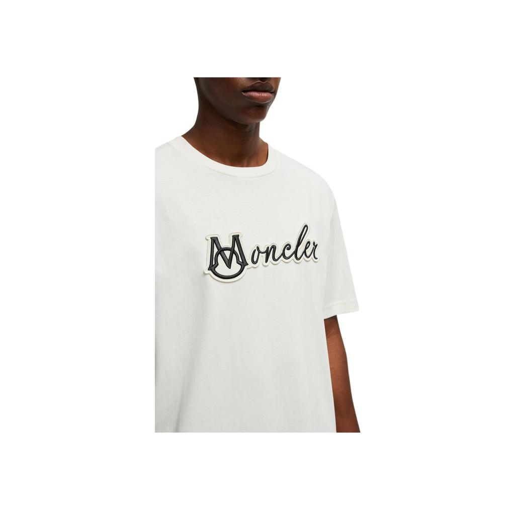 Moncler Letter Jacquard Crew Neck Loose Breathable Short Sleeve T-Shirt Men T-Shirts White K1-091-8C00011-89AJS-034