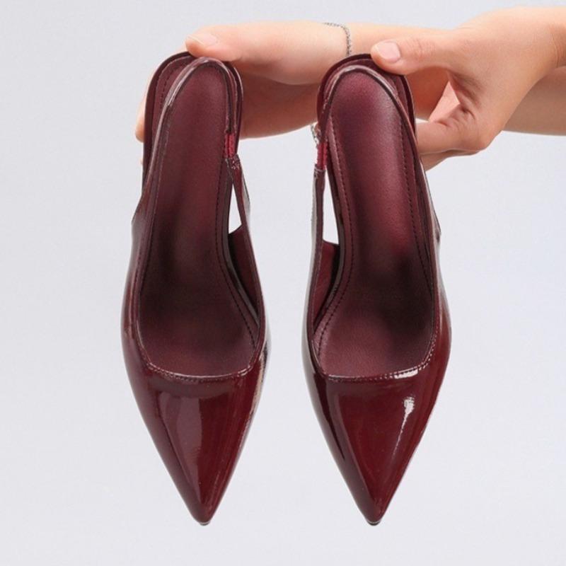 Marque de Mode Design Automne Talons Hauts Chaussures de Ville Femmes Cuir Verni Sangle à Boucle Métallique Grande Taille Escarpins Slingback Banquet Femme