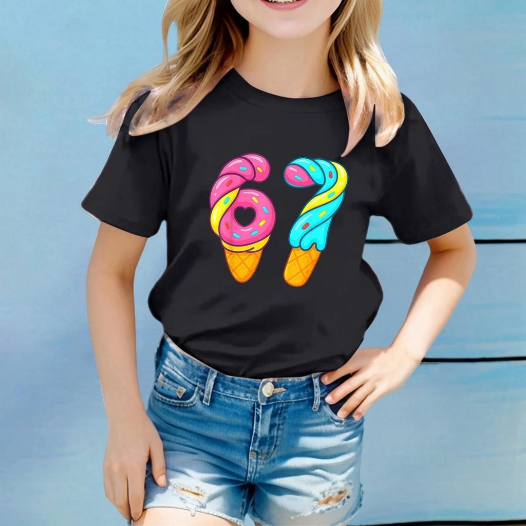 Fashion Cute Princess 67 Number Bow Print Kids Round Neck T-Shirt Boys Short Sleeve Clothing Children Girls Casual T-Shirts Tops