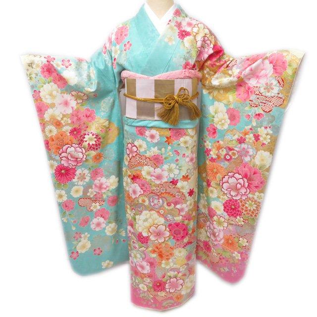 

FINAL PRICE [Used] Furisode Recycled Kimono Pure Silk Flower Pattern Gold Koma Embroidery Ground Pattern Coming of Age Ceremony Wedding