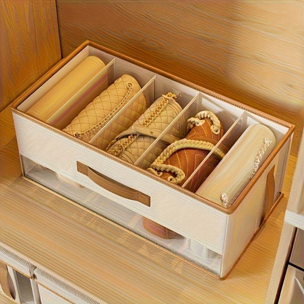 Large Capacity 5 Grids Handbag Storage Box Non-Woven Fabric Purse Storage Organizer  for Bedroom