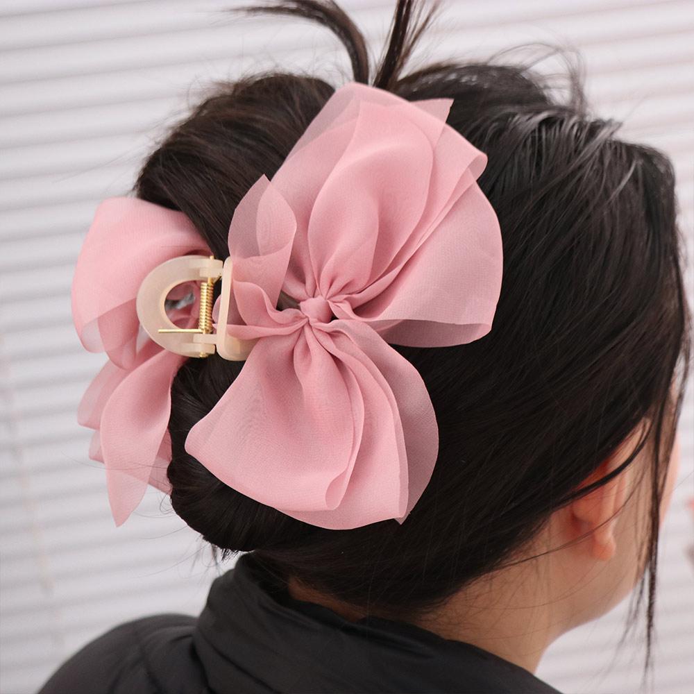 Large Chiffon Hair Claw Sweet Women Hair Grab Luxury Bow Shark Clip Girl