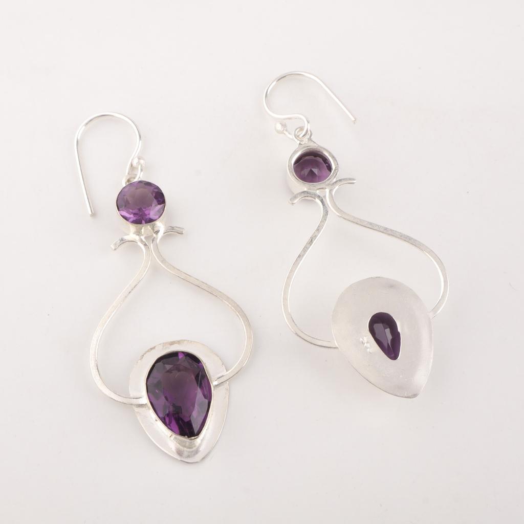Naturlig Ametist Ädelsten 925 Sterling Silver Smycken Handgjorda Örhängen 2,07" EE-170-16