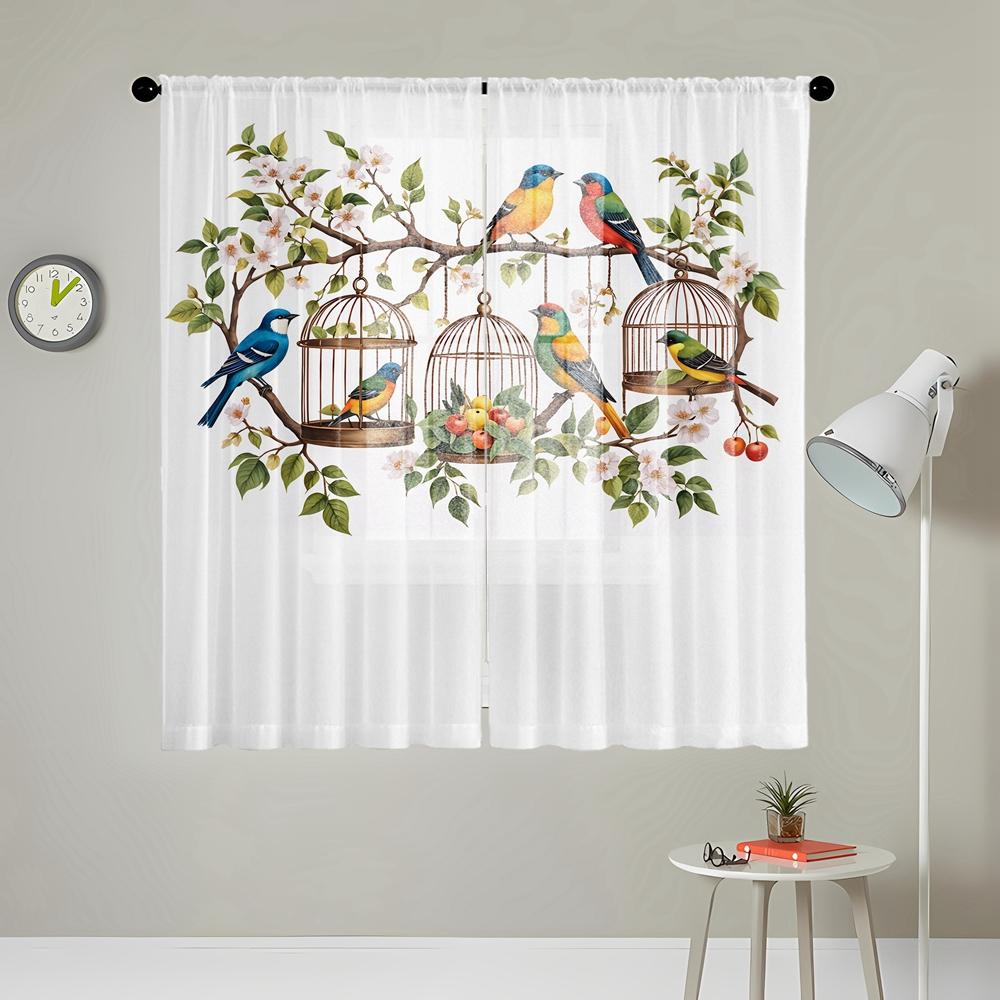 2 Pieces HD Digital Seven Color Bird Flower Figure Printed Window Valance Home Decorating Style Decorative Living Room Bedroom R
