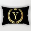 Gold Color Letter Cushion Cover 30x50cm Rectangle Pillow Case Crown Leaves Plant Polyester Black Sofa Pillow Cover Home Decor