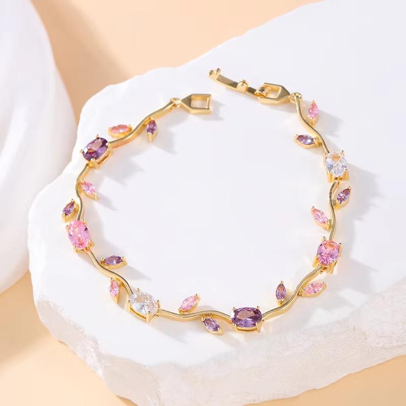 2026 Europeu e Americano Design Simples Forma de Folha Temperamento Nicho Versátil Banhado a Cobre Ouro 18k Cor da Pulseira