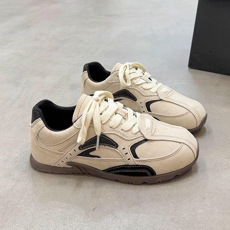 2025 Autumn Color Matching Retro Moral Training Shoes Women's Internet Celebrity Flat-bottomed Versatile Cow Velvet Casual Sports Shoes Tide