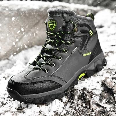 Mens Hiking Shoes Outdoor Anti Slip Plush Warm Thick Soled Breathable Comfortable Durable Leather Casual High Top Snow Boots Man