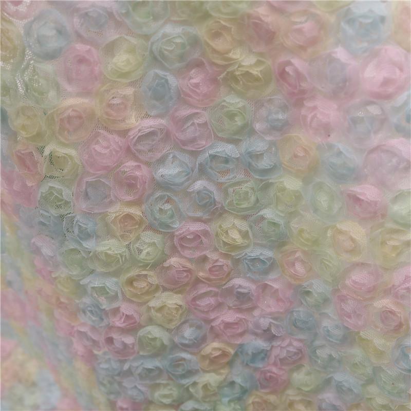 1 Yard Rose Flower Tulle Mesh Fabric Stretch 3D Rose Embroidery Designer Fabric DIY Sewing Wedding Party Dress Background Decor