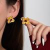Vintage French Diamond-Studded Floral Earrings - Retro Style with Exquisite Metal Micro-Inlay Design
