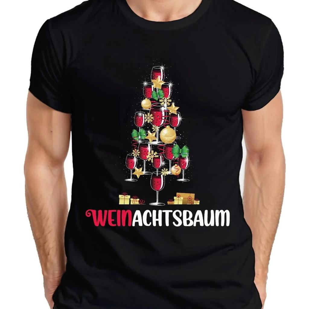 Christmas tree wine drinker gift Unisexs T shirt vintage Washed designer clothes Stretched Versatile Casual graphic streetwear