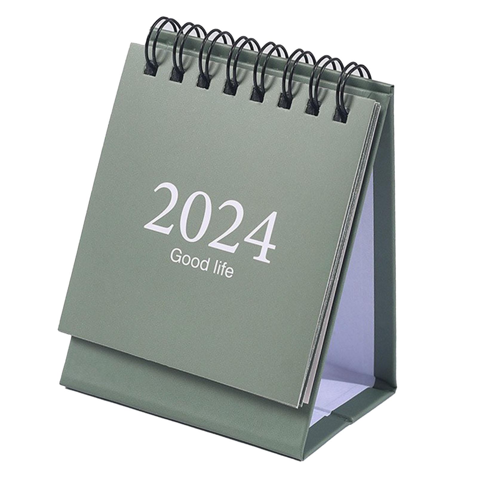 

2024 Mini Calendar Double Wire Coil Calendar Desktop Daily Planner for Home and Office Planning 105x75mm Light Pink Light Green
