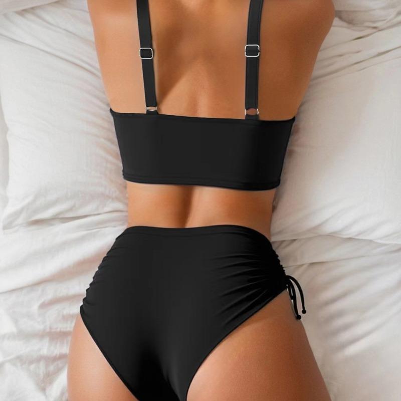 Damen Sexy Einfarbig Netz-Patchwork Dreieck Einteiler Bikini Badeanzug