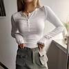 Women’s Button-up Ribbed Fitted Fresh and Sweet Long-sleeved Knitted Top