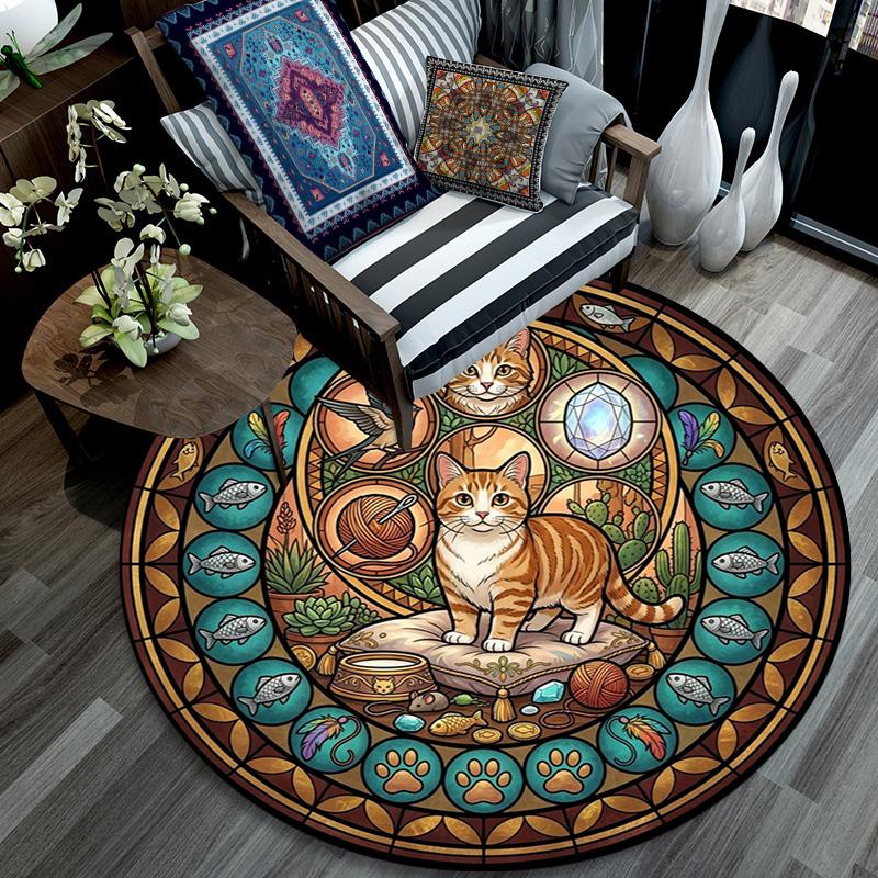 Wild Cats Symbols Round Area Rug Under Office Chairs Bedroom Living Room Home Decor