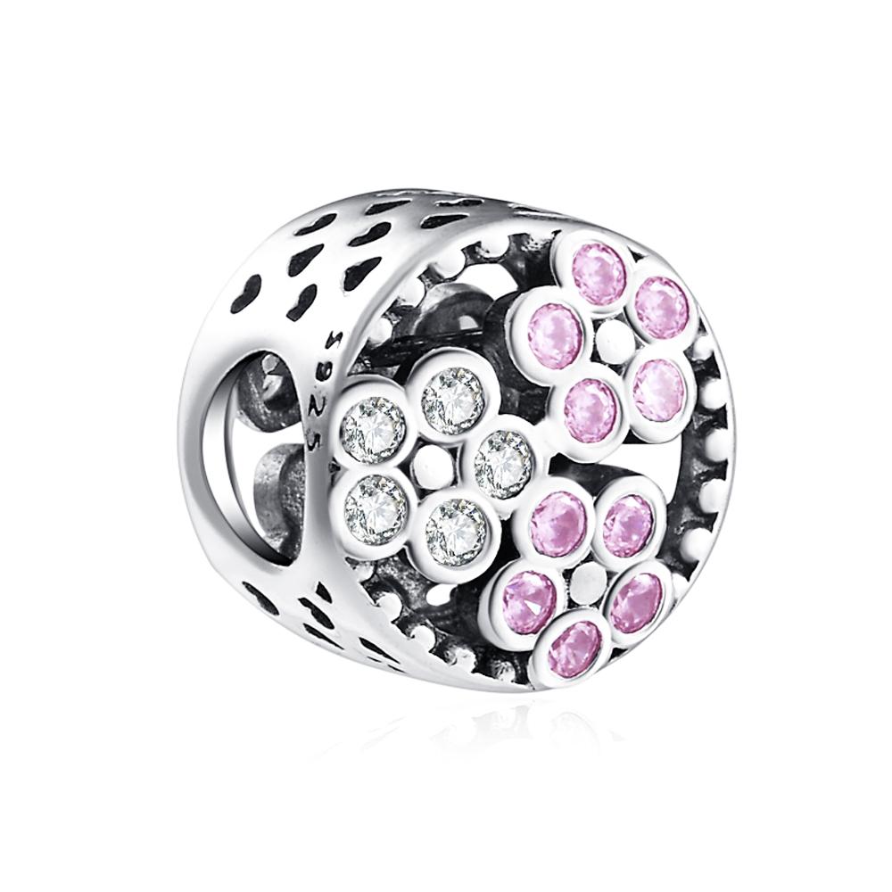 Classic 925 Silver Pink Blue Flower Pendant Bead Decoration Suitable For Necklace Bracelet DIY Women's Jewelry