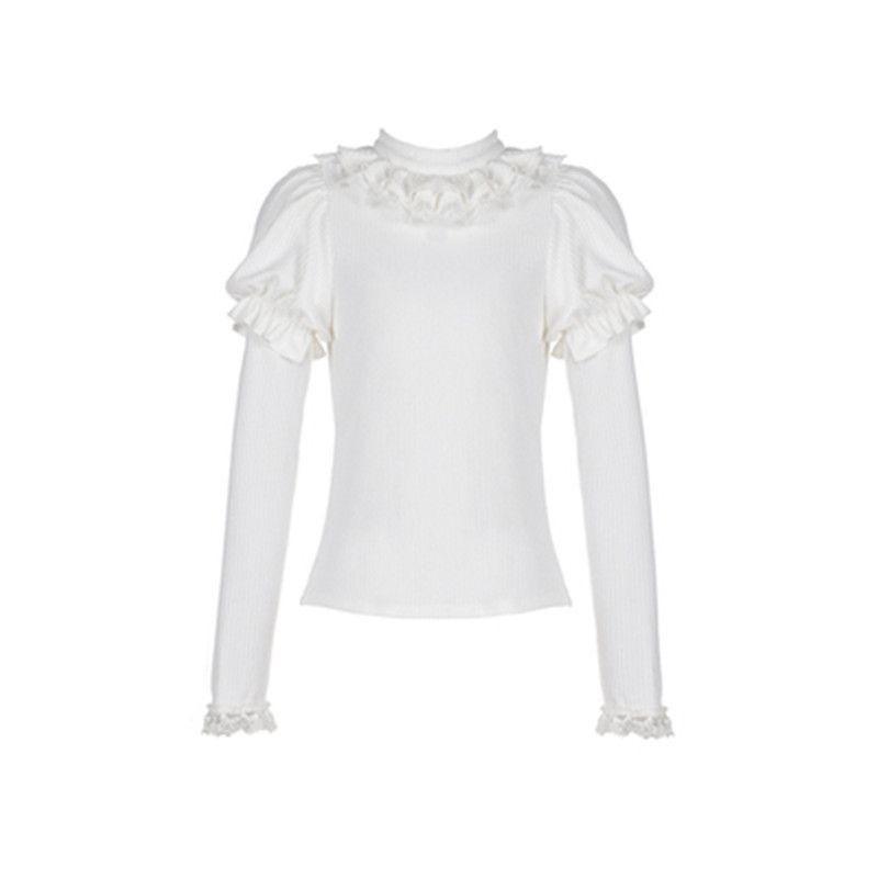 Base Sweater Original Design Pullover Sweet and Versatile Lolita Lace High Elasticity Skin Sleeves Knitted Wear Autumn/Winter Bottom Shirt for Women