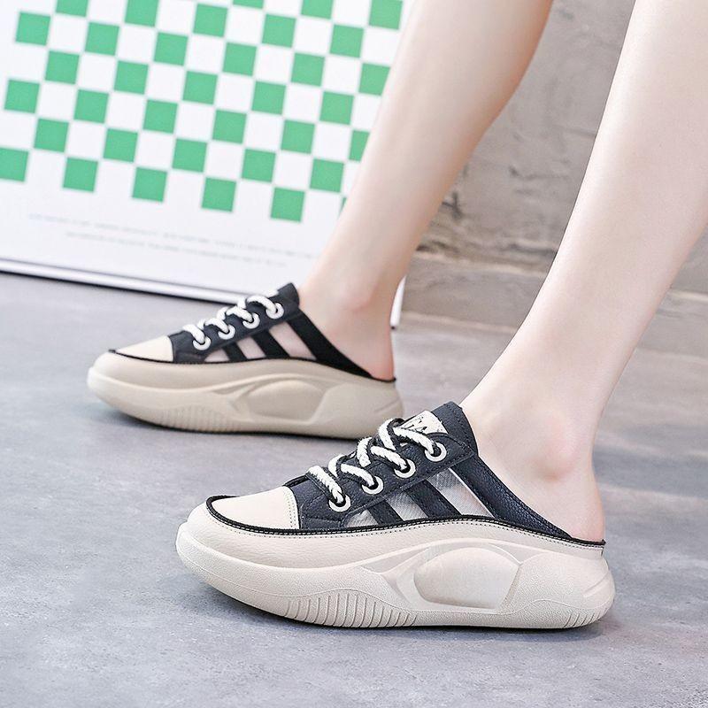Baotou half slippers women's summer wear 2025 new women's shoes French versatile woven one-pedal Roman sandals